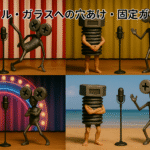 タイルやガラスへの穴あけ・固定方法を解説する記事のアイキャッチ画像。オリジナルキャラクターのボルたんとミックスねじ男が登場し、DIY初心者向けに楽しく説明している。