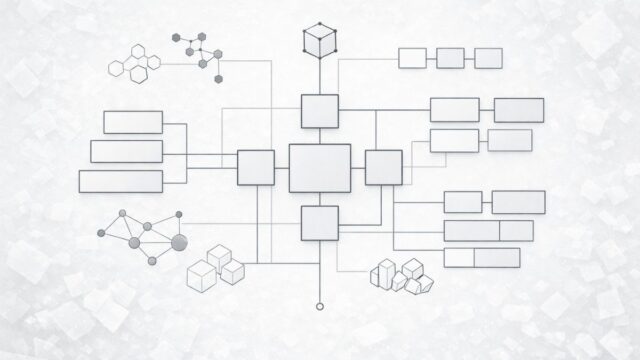 構造分類マップをイメージした抽象的な概念ビジュアル