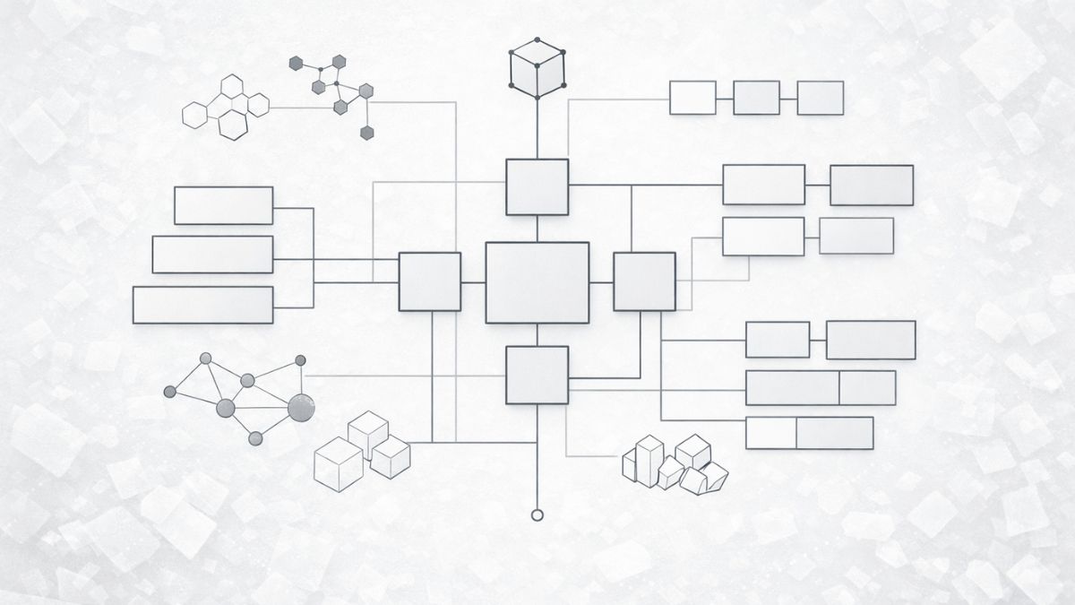 構造分類マップをイメージした抽象的な概念ビジュアル