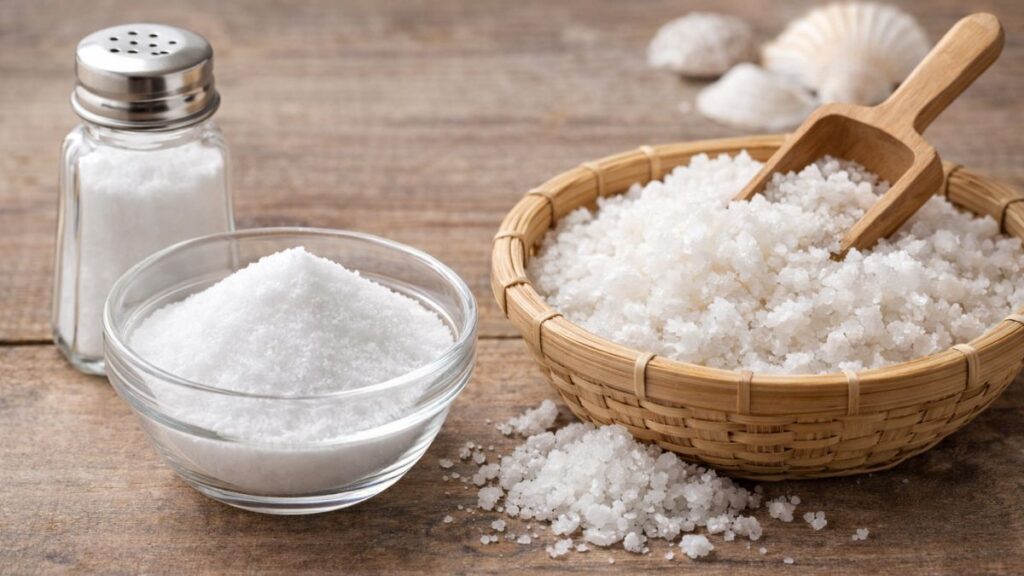 精製塩と自然塩の比較写真